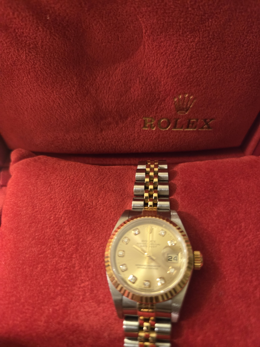 Rolex Two-Tone Gold and Steel Women's Watch with Diamond Markers